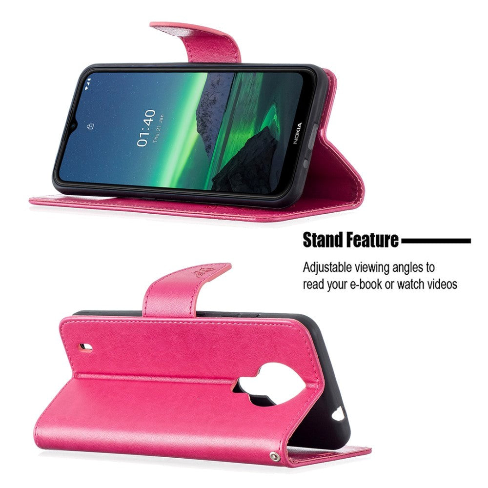 Nokia 1.4 Leather Wallet Case & Strap Butterfly - Pink