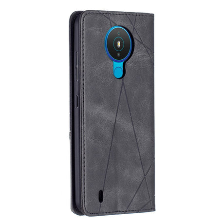 Nokia 1.4 Leather Flip Case w. Geometric Pattern - Black / Grey