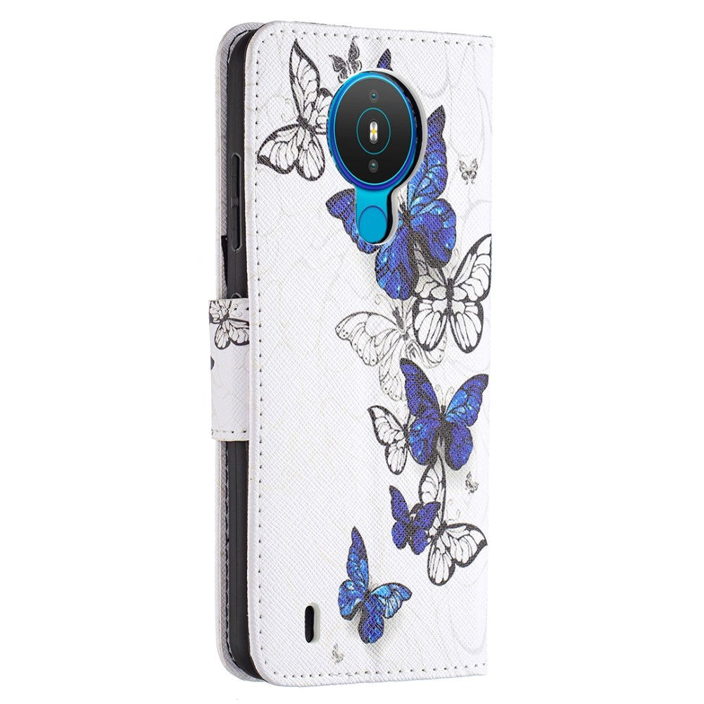 Nokia 1.4 Leather Wallet Case - Blue & White Butterflies