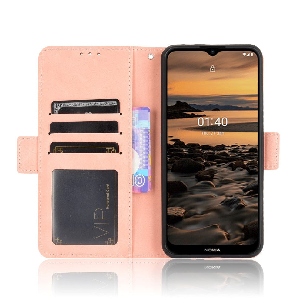 Nokia 1.4 Leather Case w. Stand / Card Holder & Extra Card Pocket - Pink