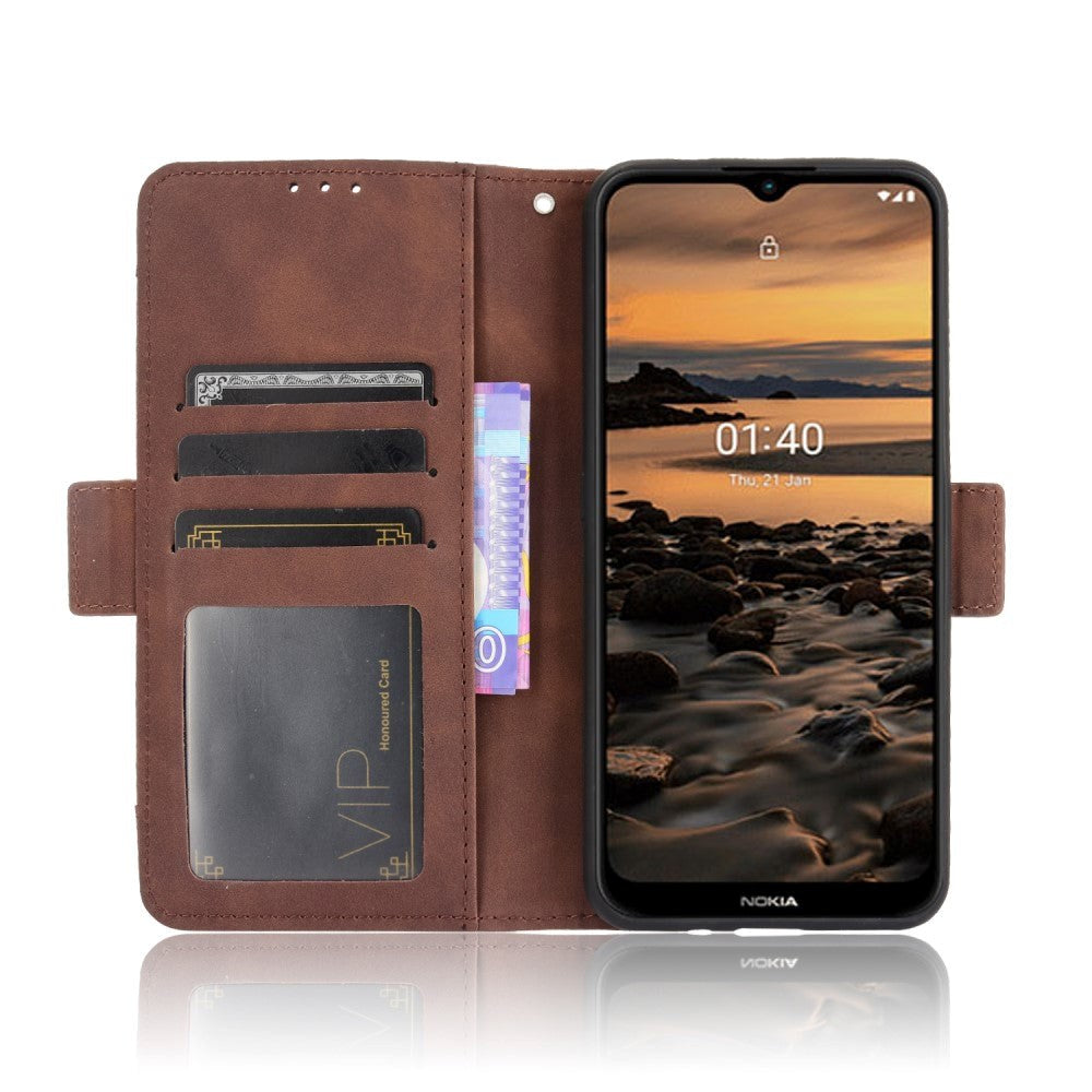 Nokia 1.4 Leather Case w. Stand / Card Holder & Extra Card Pocket - Brown