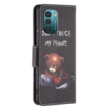 Nokia G21 / G11 Case with Large Wallet in Leather - Do not Touch My Phone Bear - Black