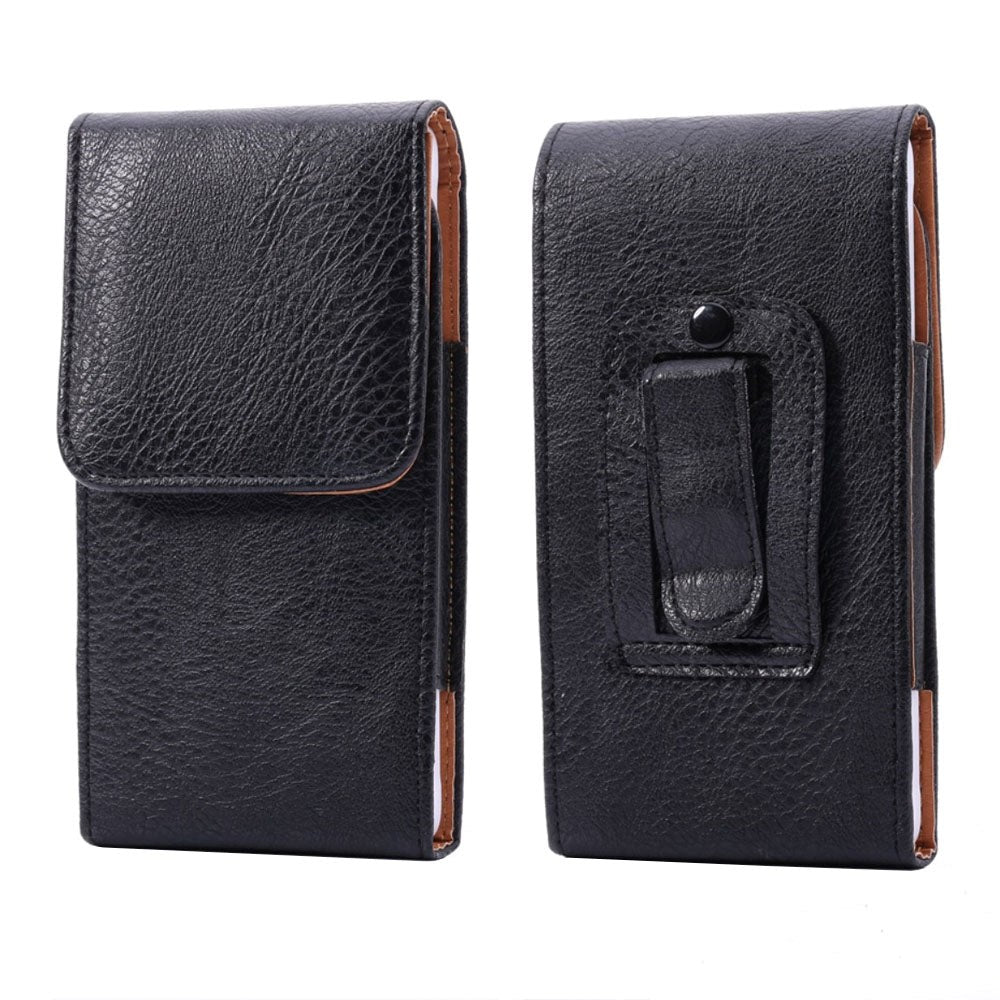 Universal Litchi Leather Flip Case for Smartphones Black - (Max. Phone: 165 x 83 x 18 mm)