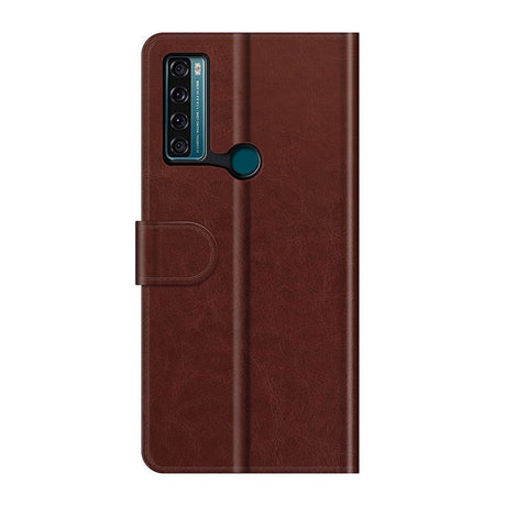 TCL 20 SE Glossy Leather Wallet Case - Brown