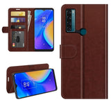 TCL 20 SE Glossy Leather Wallet Case - Brown