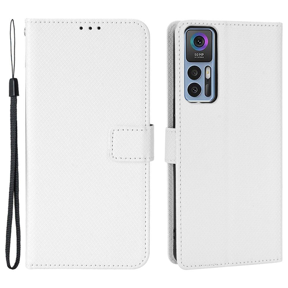 TCL 30 (4G/5G) / 30+ Leather Flip Case with Diamond Texture - White