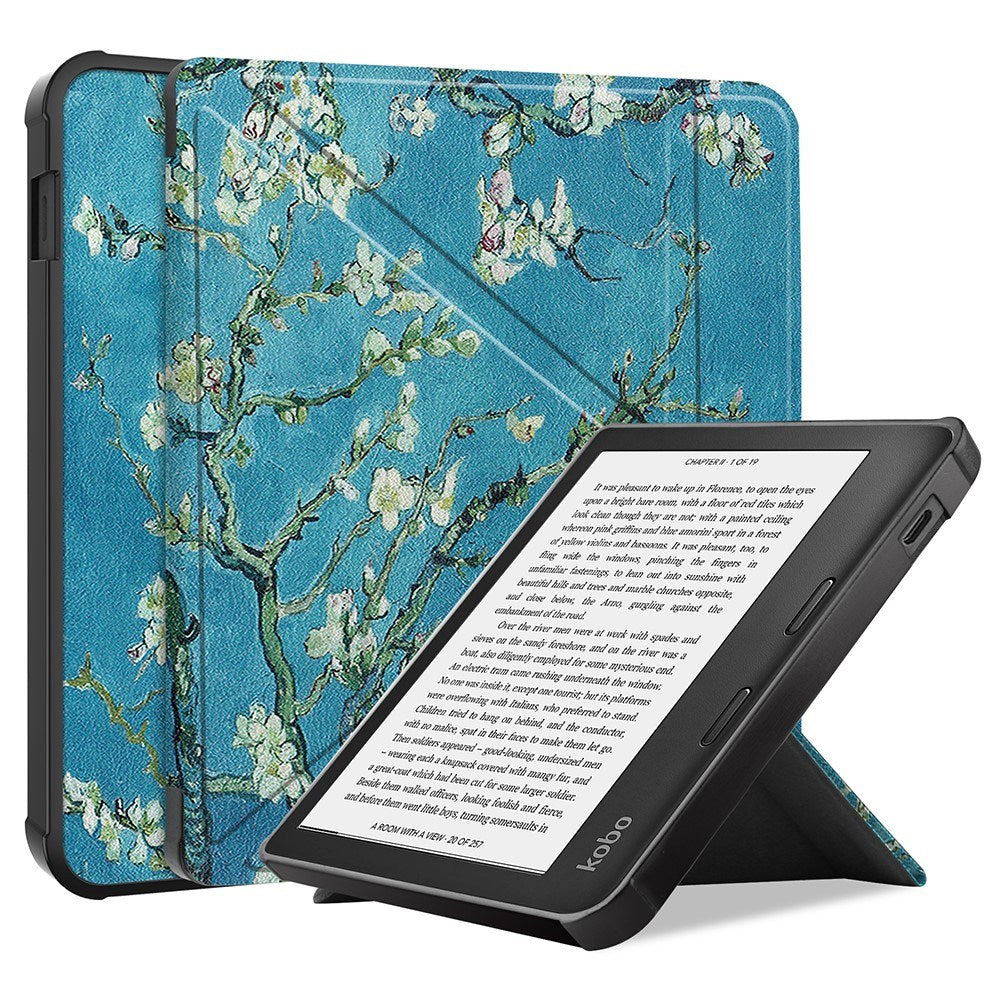 Kobo Libra 2 Origami Leather Flip Case - Flower Branches