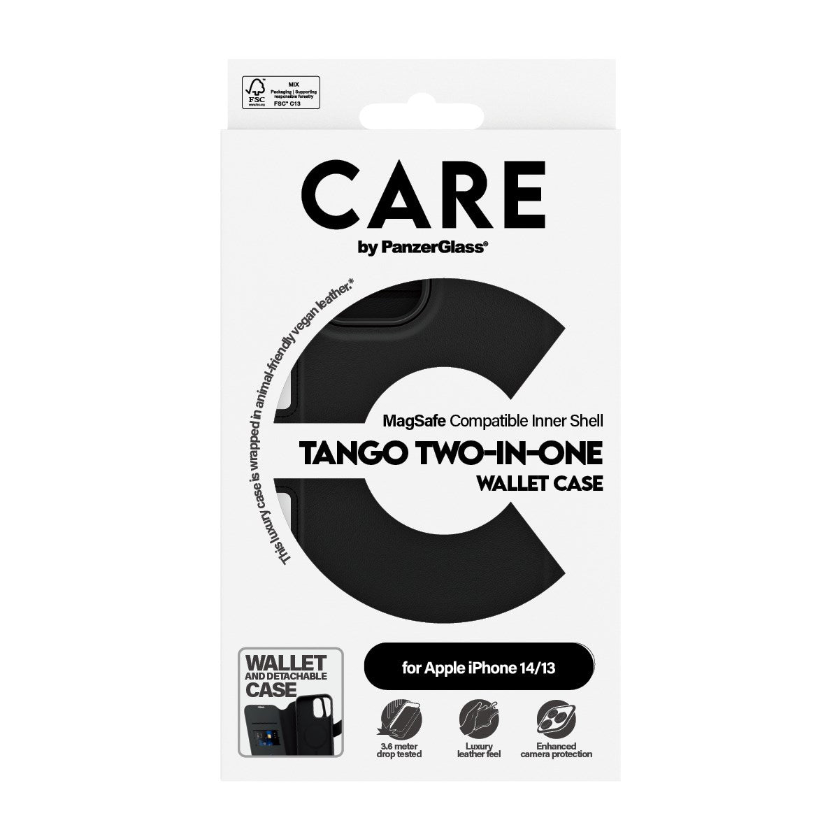 CARE by PanzerGlass iPhone 14 Feature Tango 2-in-1 Flip Case with Wallet - Black