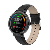 Denver SWC-342 Bluetooth Smartwatch with Health & Fitness Tracker - Faux Leather Strap - Black