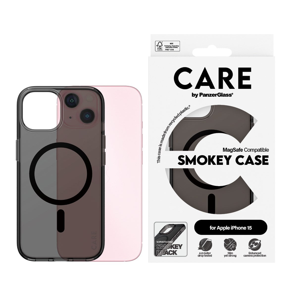 CARE by PanzerGlass iPhone 15 FLAGSHIP Urban Combat Case - MagSafe Compatible - Smokey / Black