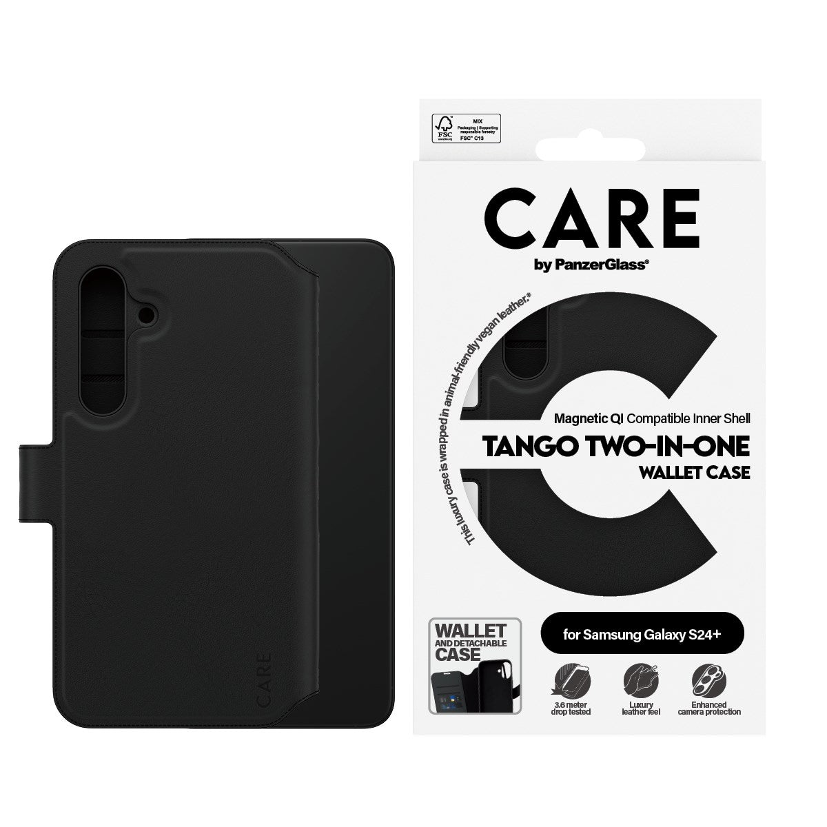 CARE by PanzerGlass Samsung Galaxy S24+ (Plus) Feature Tango 2-in-1 Flip Case with Wallet - Black