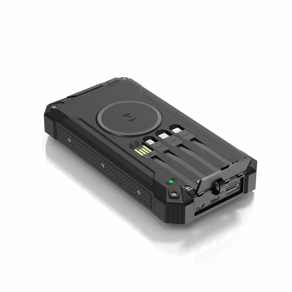 Denver PSC-20012 Solar PowerBank with Built-in Cable, Wireless Charging & Flashlight - 20.000mAh - Black