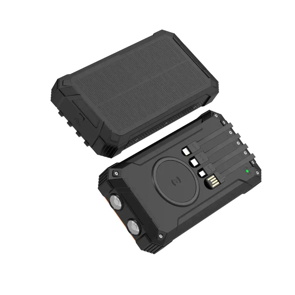 Denver PSC-20012 Solar PowerBank with Built-in Cable, Wireless Charging & Flashlight - 20.000mAh - Black