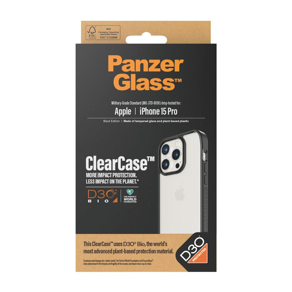 iPhone 15 Pro Case PanzerGlass D3O Bio ClearCase - Black Edge