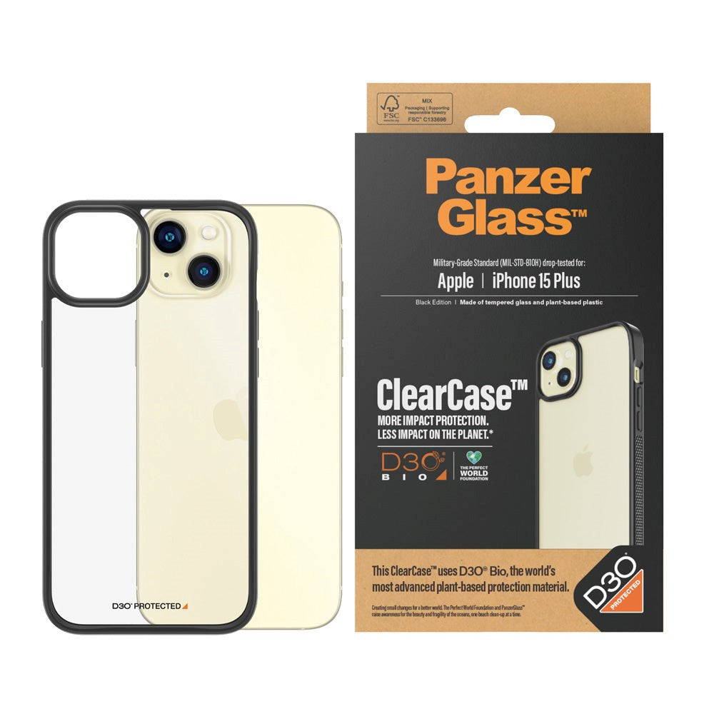 iPhone 15 Plus Case PanzerGlass D3O Bio ClearCase - Black Edge