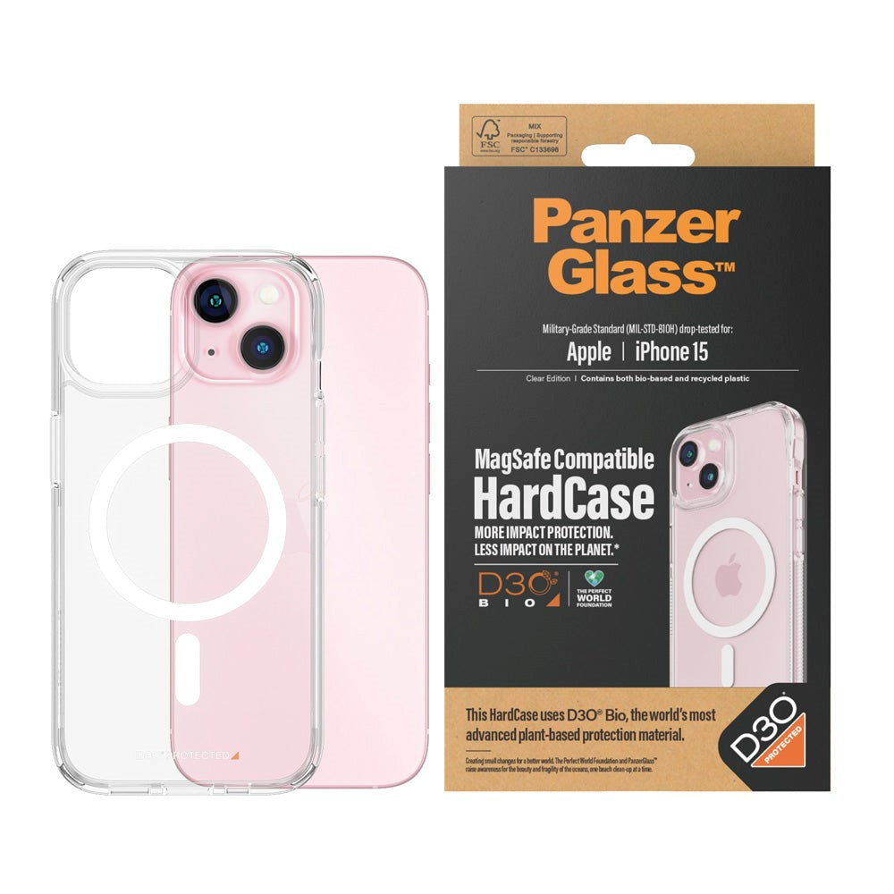 iPhone 15 Case PanzerGlass D3O® Bio HardCase  - MagSafe Compatible - Transparent