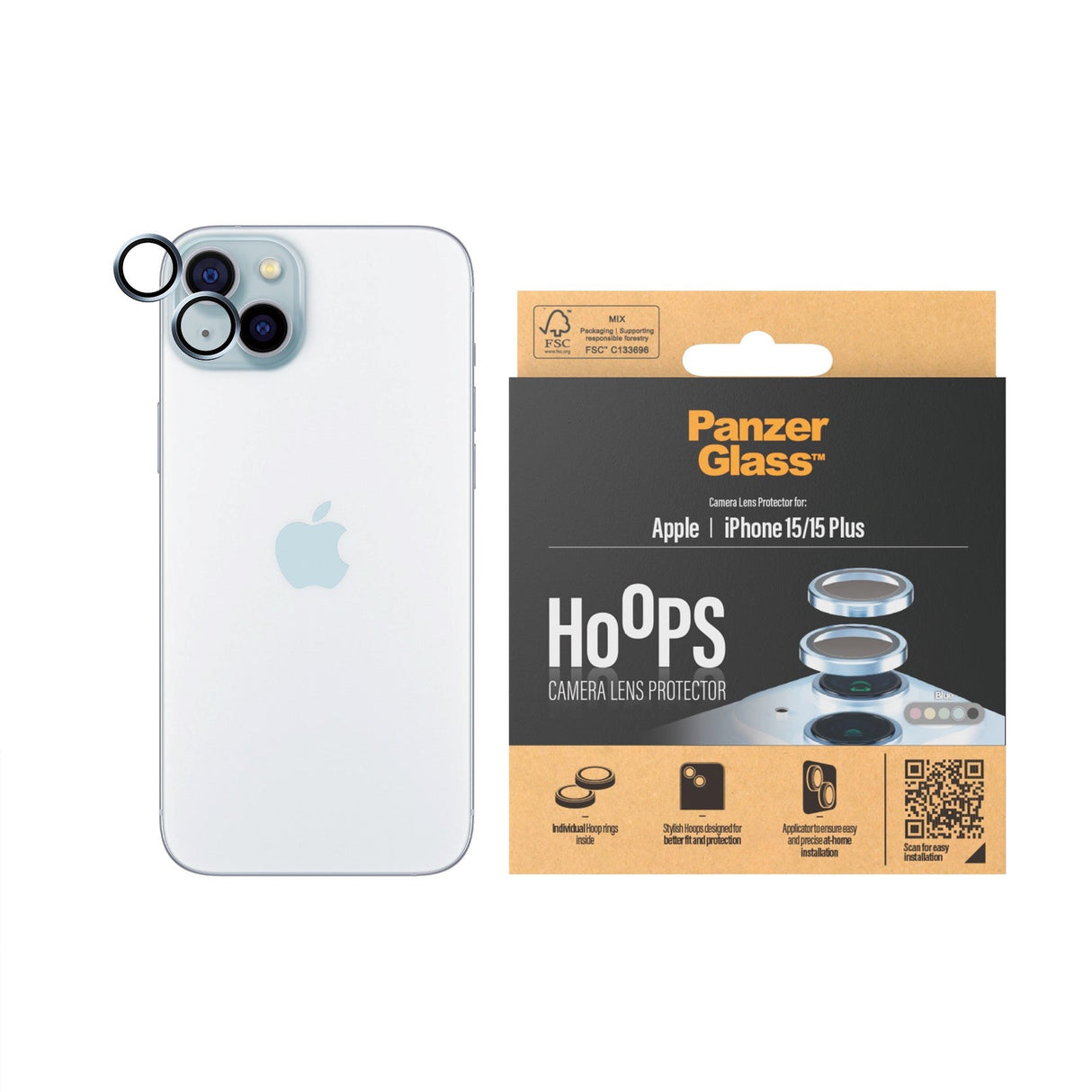 iPhone 15 / 15 Plus PanzerGlass Hoops - Camera Protection - Platinum Strength - Transparent / Blue