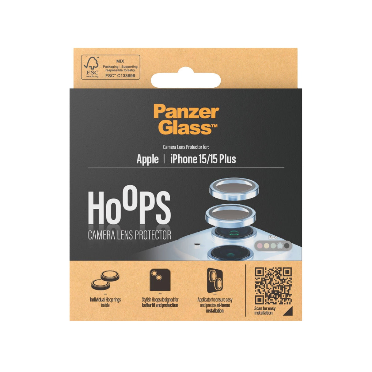 iPhone 15 / 15 Plus PanzerGlass Hoops - Camera Protection - Platinum Strength - Transparent / Blue