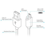 Naztech Micro-USB Cable with Light 1.8m - White