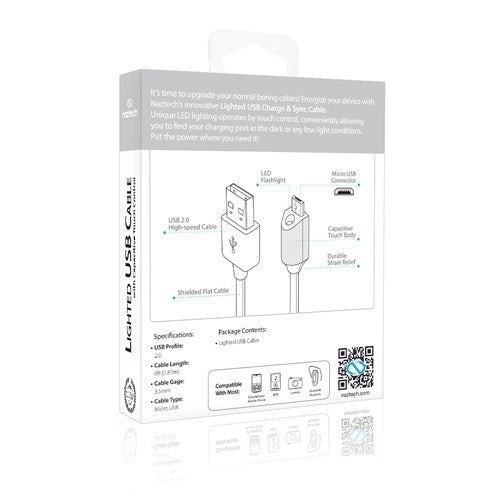 Naztech Micro-USB Cable with Light 1.8m - White