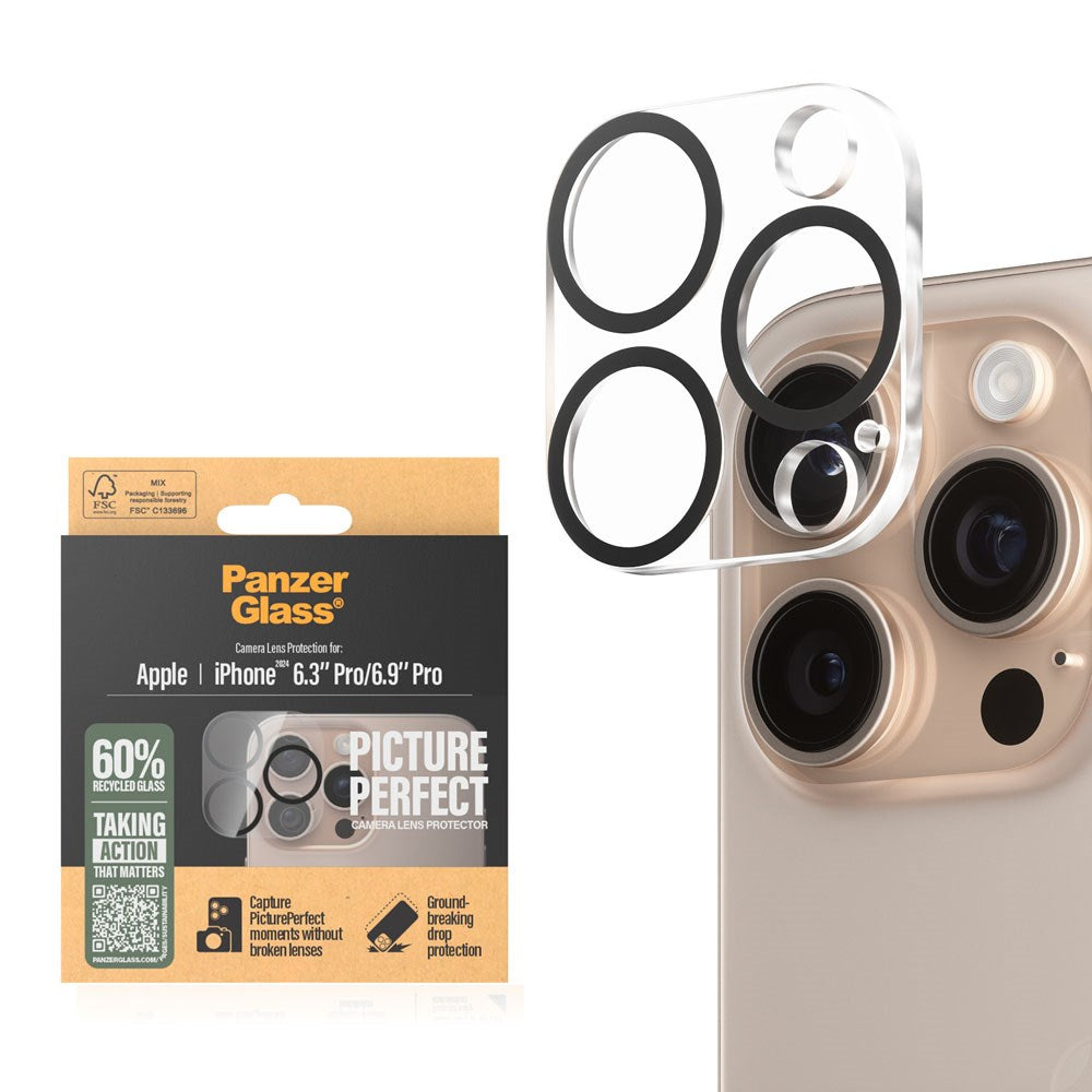 iPhone 16 Pro / 16 Pro Max PanzerGlass PicturePerfect - Camera Protection - Platinum Strength - Transparent / Black