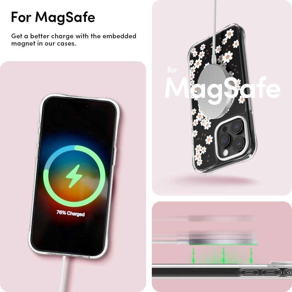 iPhone 15 Pro Max Cyrill Cecile Plastic Case w. Strap - MagSafe Compatible - White Daisy