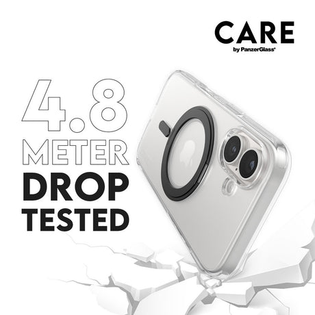 CARE by PanzerGlass iPhone 16 Feature Kickstand Case - MagSafe Compatible - Transparent / Black