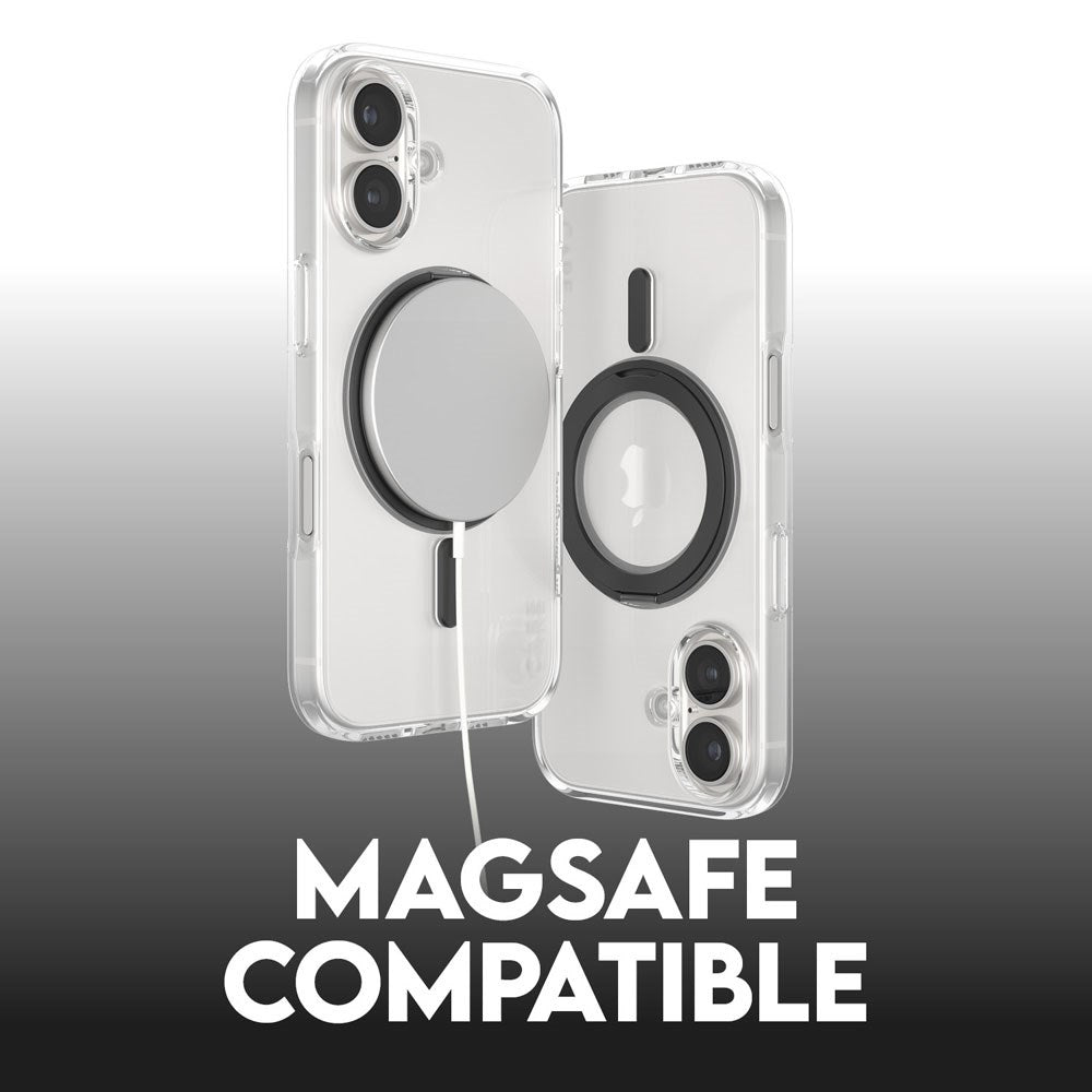 CARE by PanzerGlass iPhone 16 Feature Kickstand Case - MagSafe Compatible - Transparent / Black