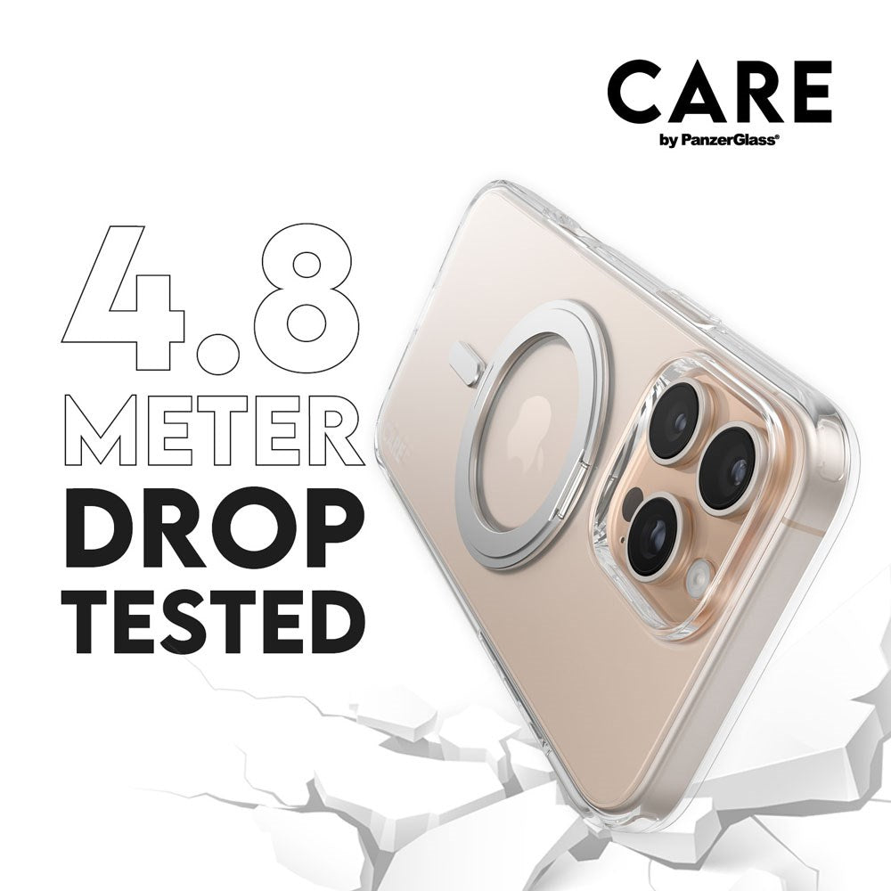 CARE by PanzerGlass iPhone 16 Pro Max Feature Kickstand Case - MagSafe Compatible - Transparent / Silver