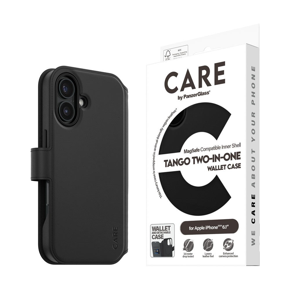 CARE by PanzerGlass iPhone 16 Feature Tango 2-in-1 Flip Case with Wallet - Black