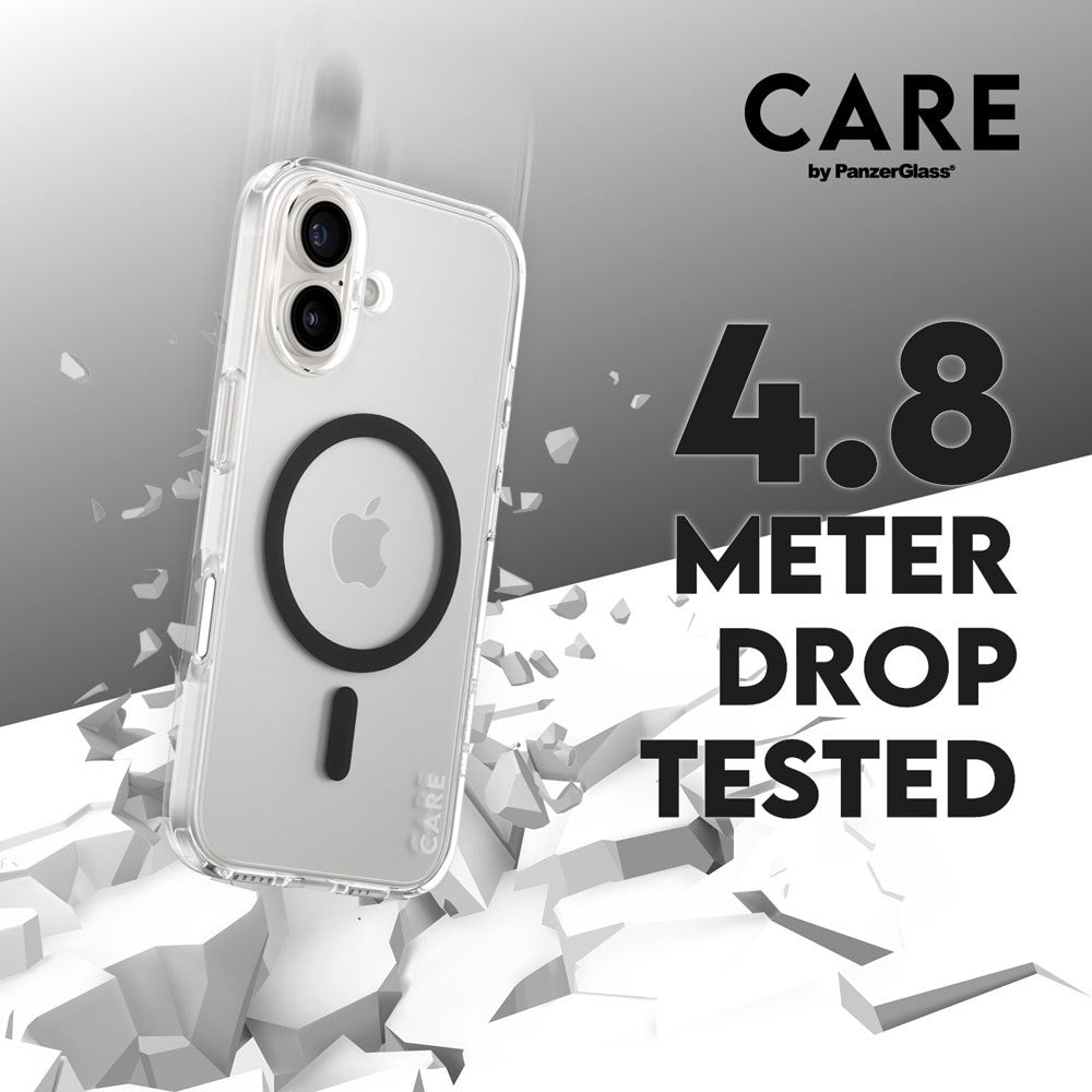 CARE by PanzerGlass iPhone 16 FLAGSHIP Urban Combat Case - MagSafe Compatible - Transparent / Black