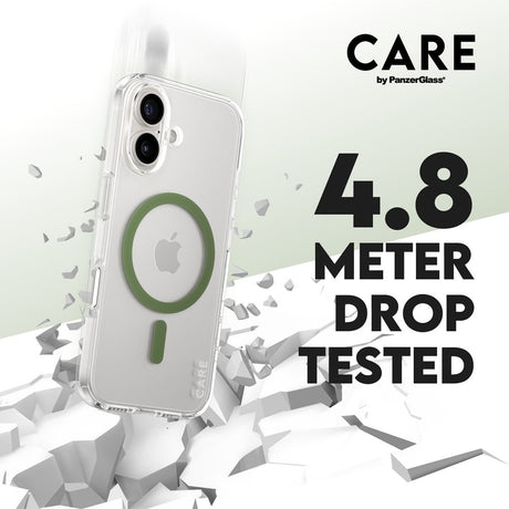 CARE by PanzerGlass iPhone 16 FLAGSHIP Urban Combat Case - MagSafe Compatible - Transparent / Piquant Green