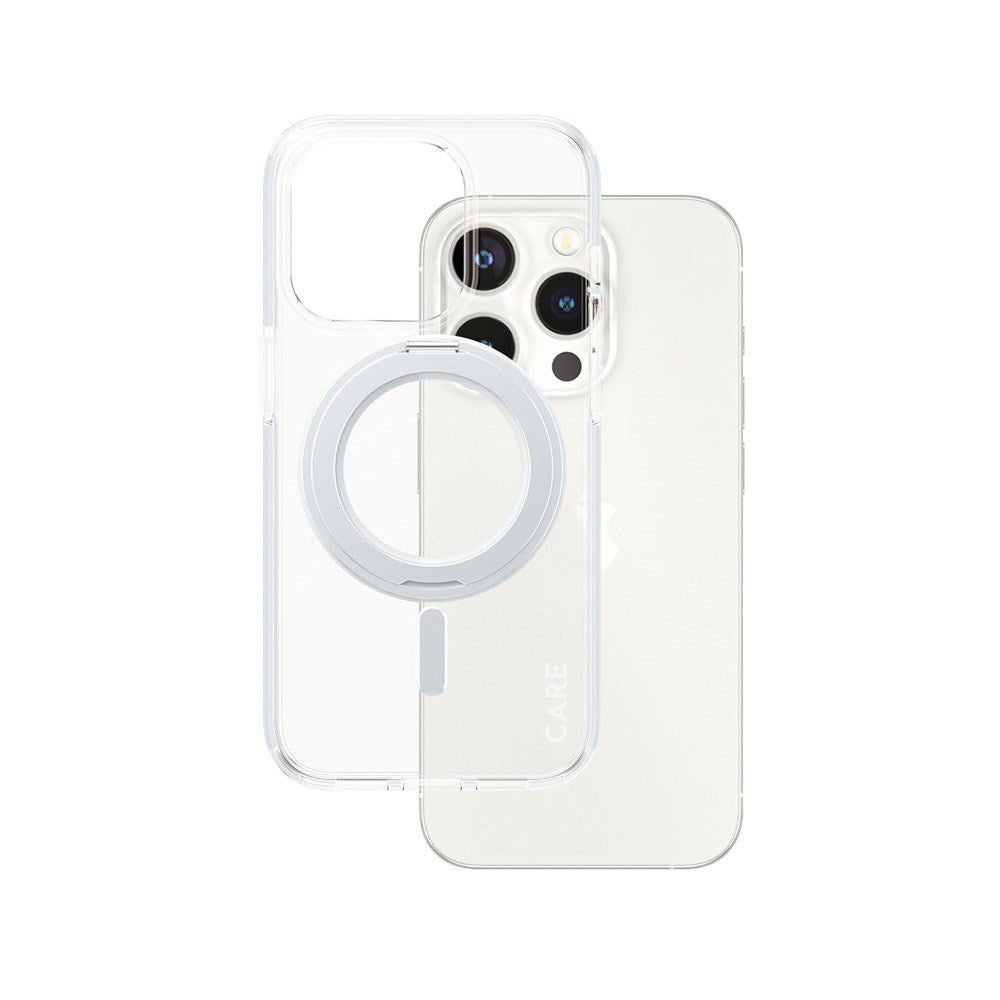 CARE by PanzerGlass iPhone 15 Pro Feature Kickstand Case - MagSafe Compatible - Transparent / Silver