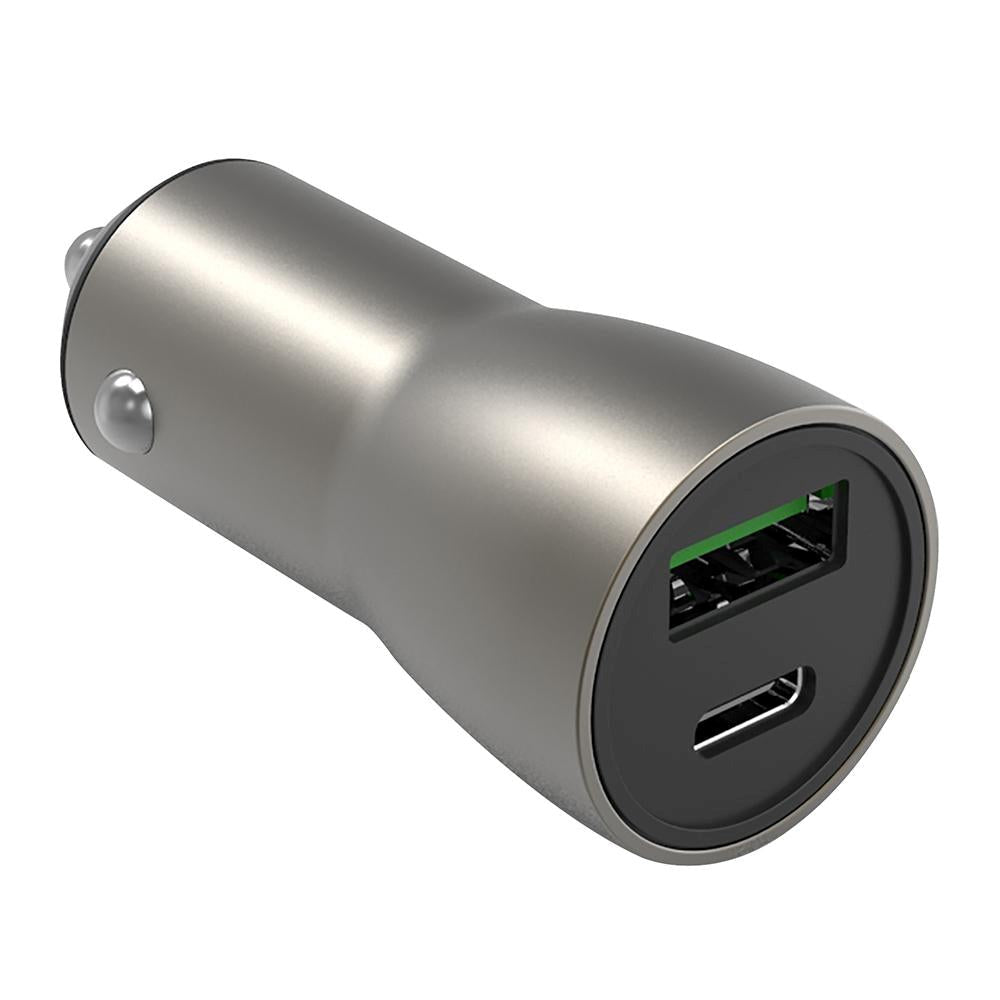 Smartline PD (Power Delivery) 36W Car Charger w. USB-C & USB-A - Metal Grey