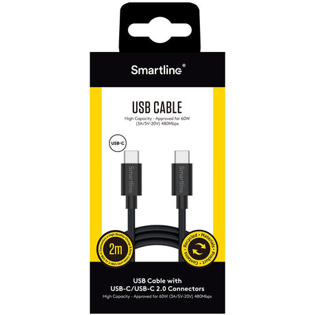 Smartline USB-C to USB-C Cable (3A/60W) - 2 m. - Black