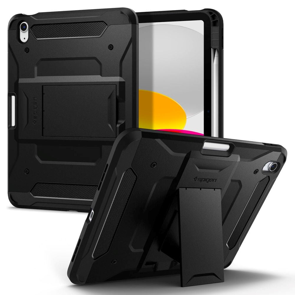 iPad 10.9" (2022) Spigen Tough Armor Pro Case w. Apple Pencil Holder & Kickstand - Black