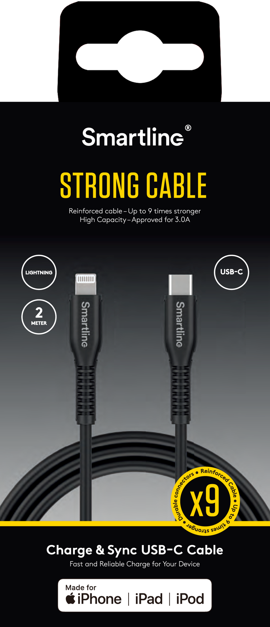 Smartline Strong 15W USB-C to Lightning Cable 2 Meter - Black