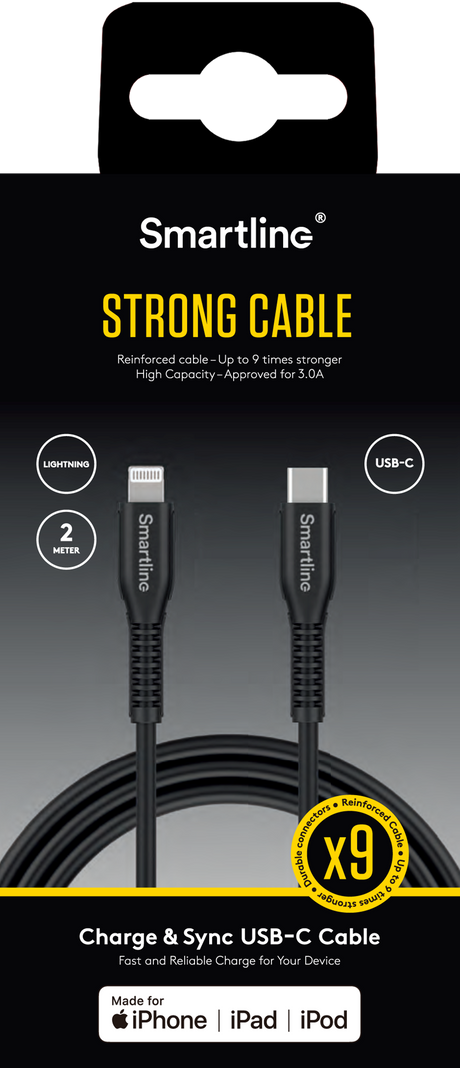 Smartline Strong 15W USB-C to Lightning Cable 2 Meter - Black