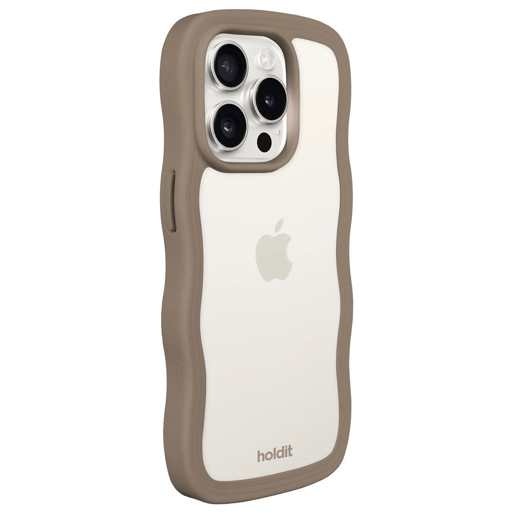 Holdit iPhone 14 Pro Max Wavy Case - Mocha Brown / Transparent