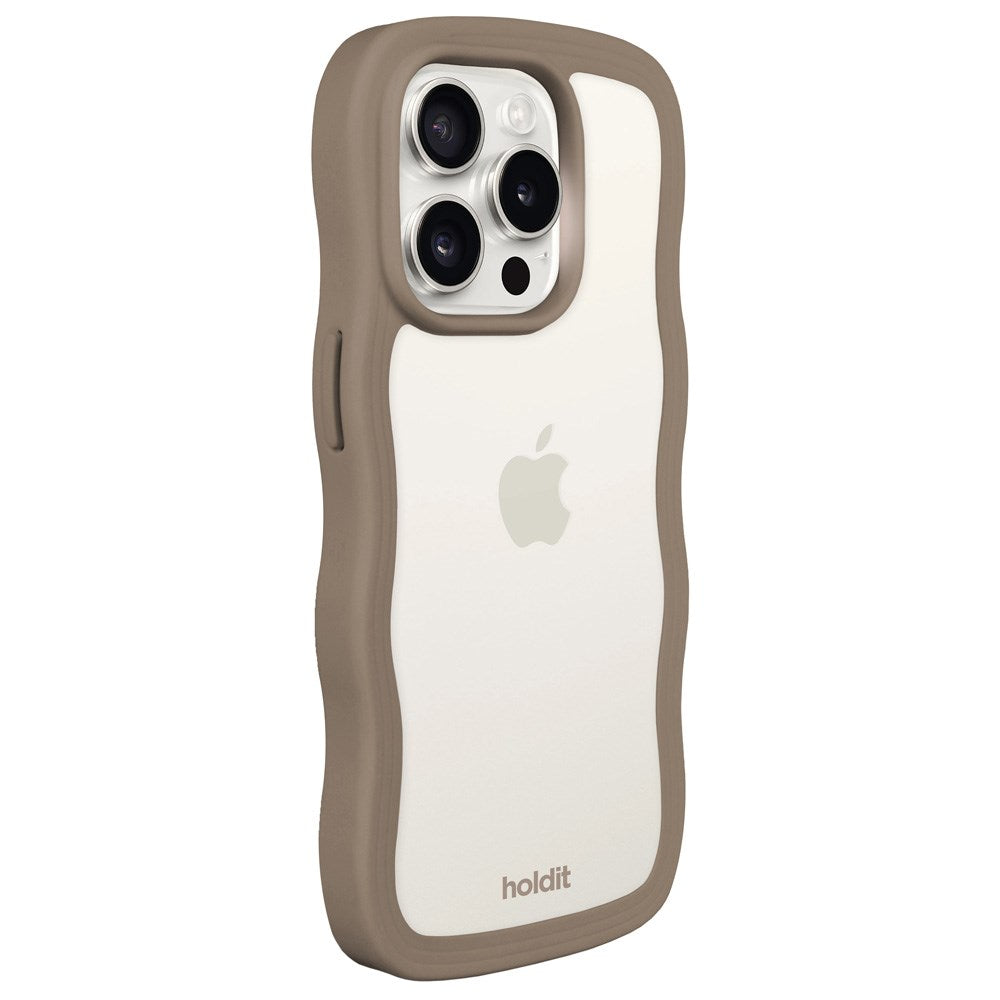 Holdit iPhone 15 Pro Wavy Case - Mocha Brown / Transparent