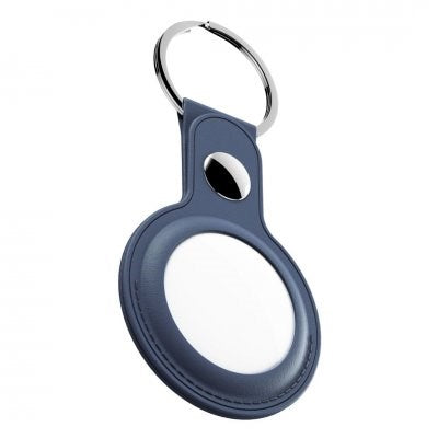 KeyBudz AirTag Keychain - Snap Ring - 2 Pack - Leather - Blue