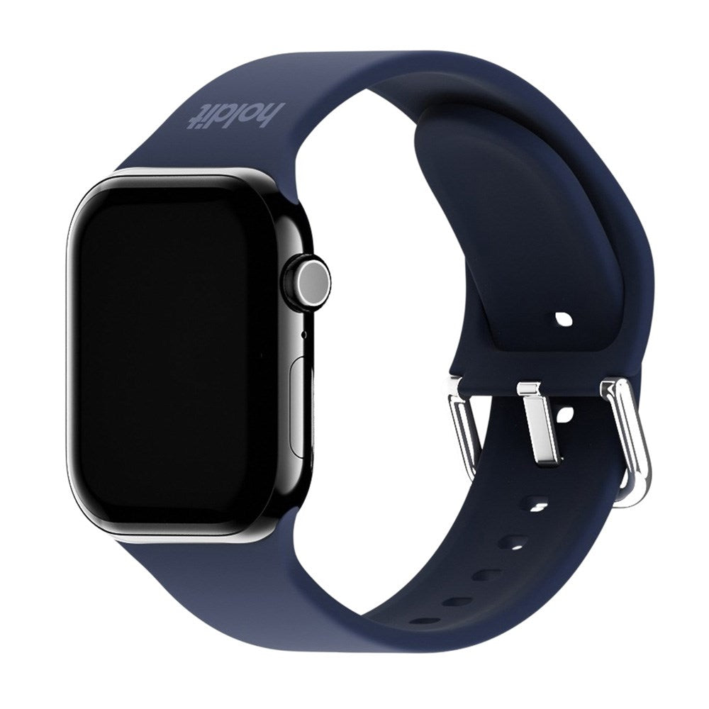 Apple Watch (42/44/SE/45/46/49mm) Holdit Silicone Watch Strap with Metal Buckle - Navy Blue