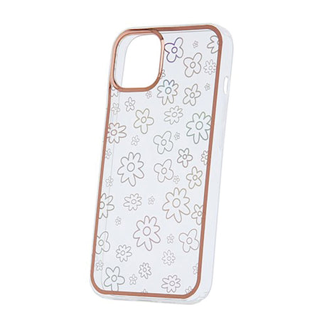 iPhone 14 Pro Hybrid Plastic Case w. Holographic Print - Flowers Motif - Transparent