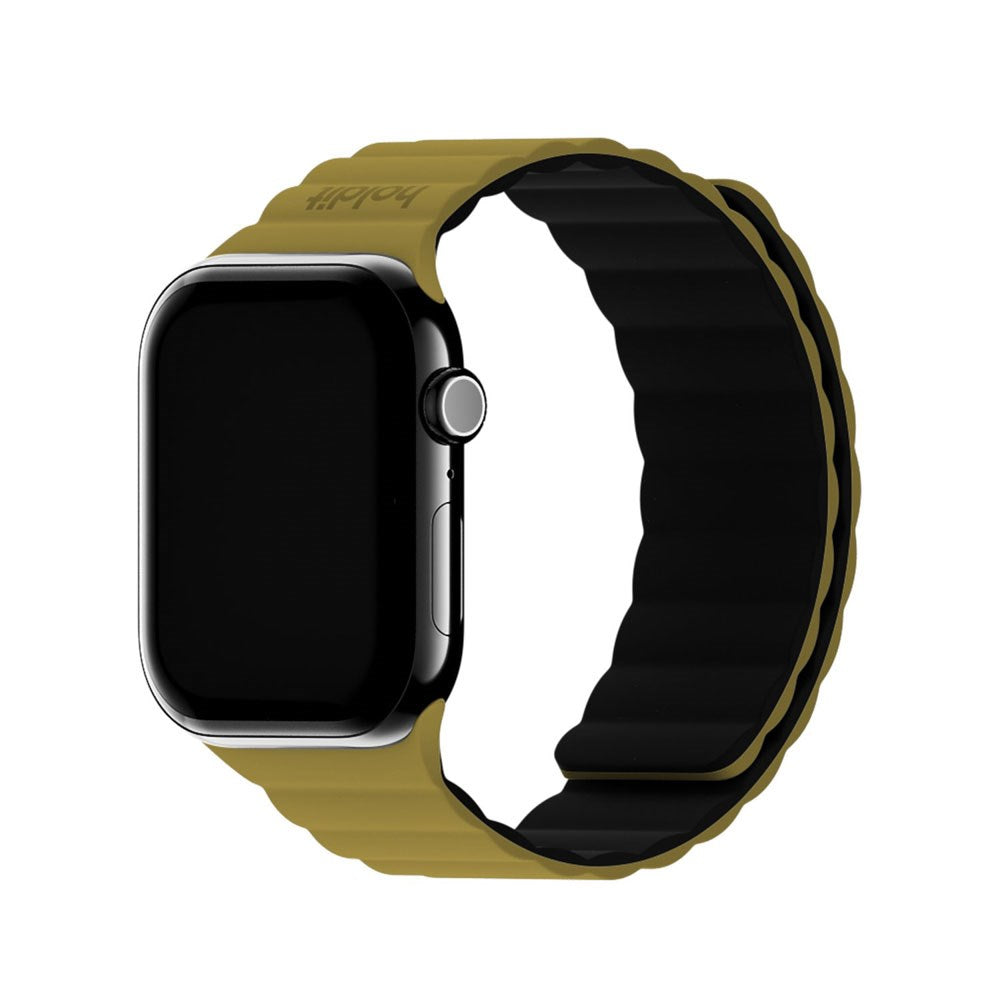 Apple Watch (42/44/SE/45/46/49mm) Holdit Silicone Magnet Strap - Warm Olive / Black