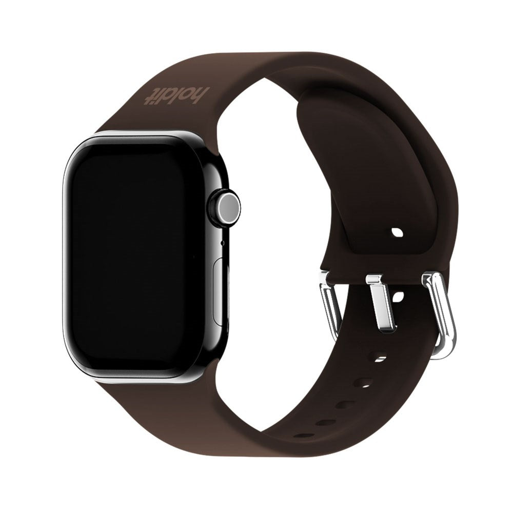 Apple Watch (42/44/SE/45/46/49mm) Holdit Silicone Watch Strap with Metal Buckle - Chocolate