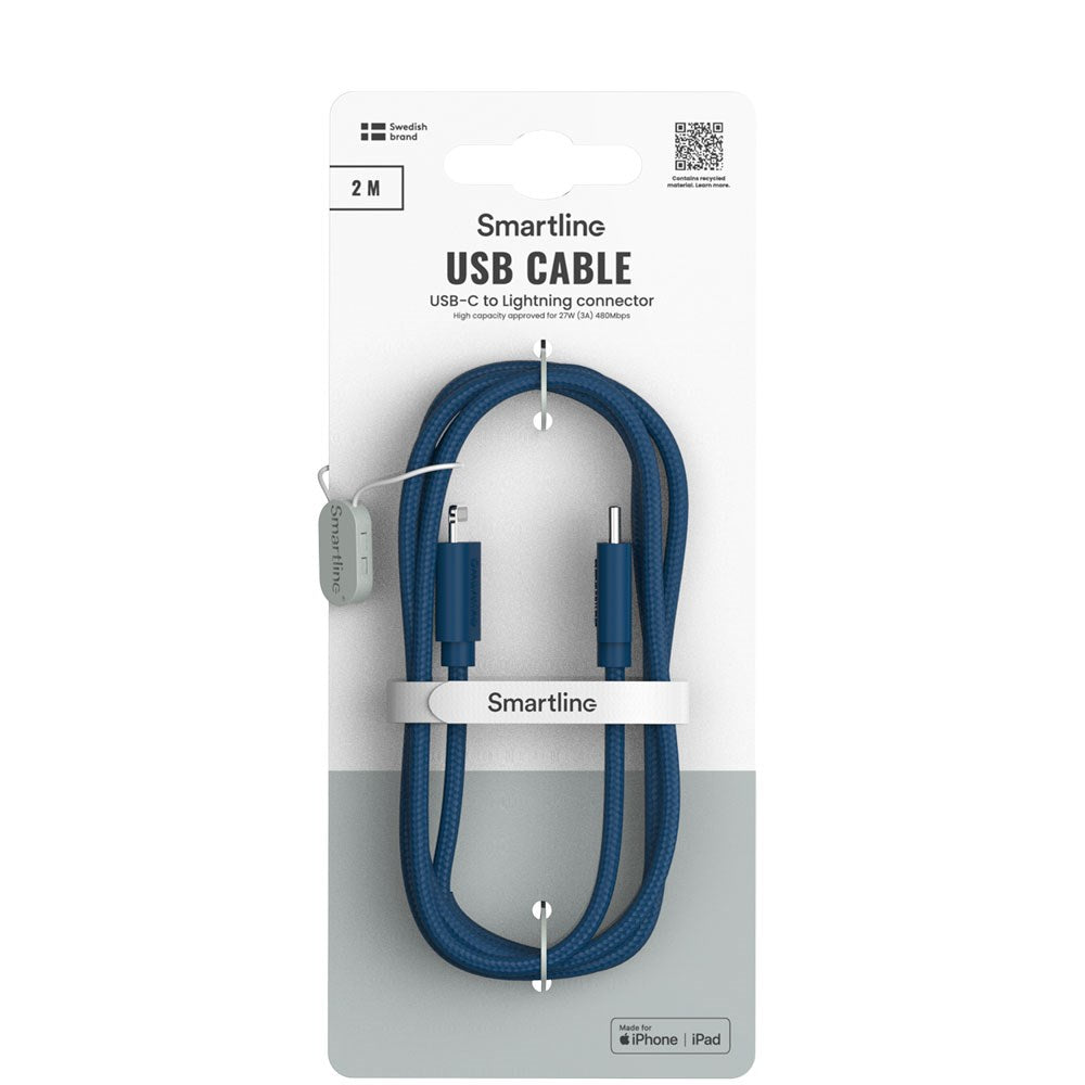 Smartline (3A/27W) USB-C to Lightning Braidy Cable 2m - Dark Blue