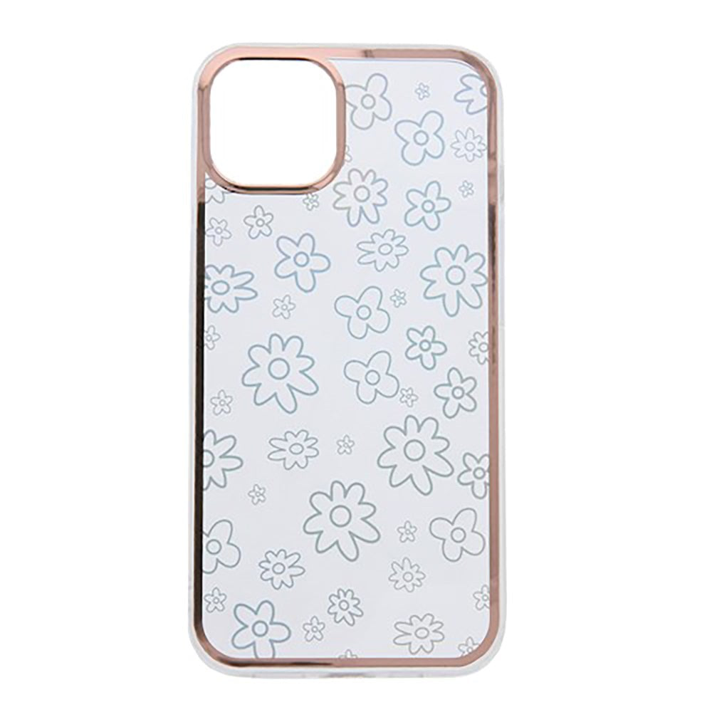 iPhone 14 Pro Hybrid Plastic Case w. Holographic Print - Flowers Motif - Transparent