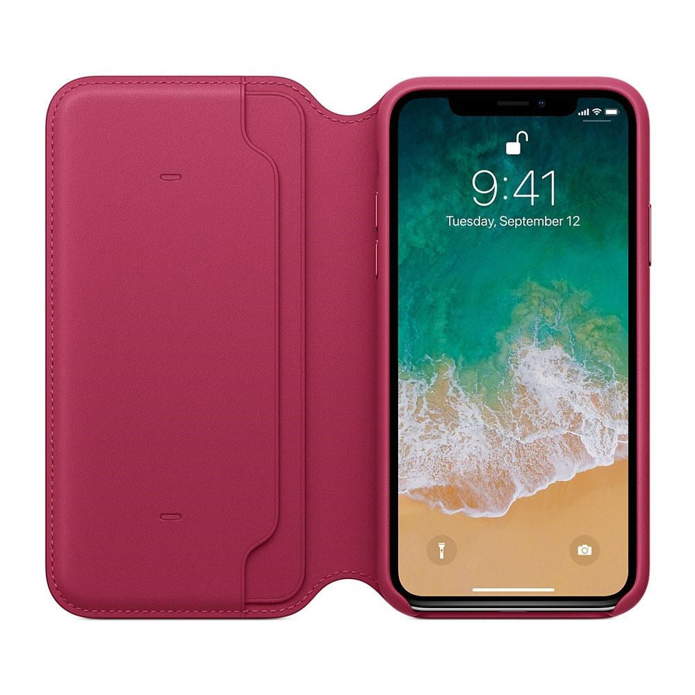 Original Apple iPhone X Leather Folio Cover Berry (MQRX2ZM/A)