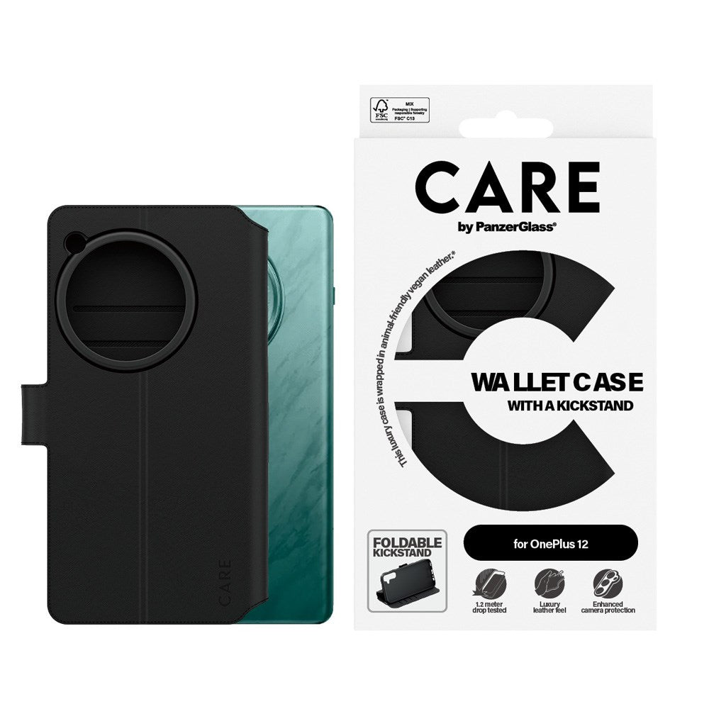 CARE by PanzerGlass OnePlus 12 Feature Wallet Case with Kickstand - Black