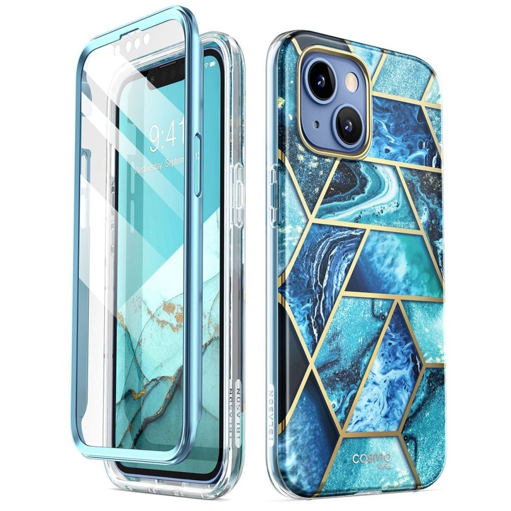 iPhone 14 / 13 i-Blason Cosmo Marble Case w. Screen Protector - Ocean Blue